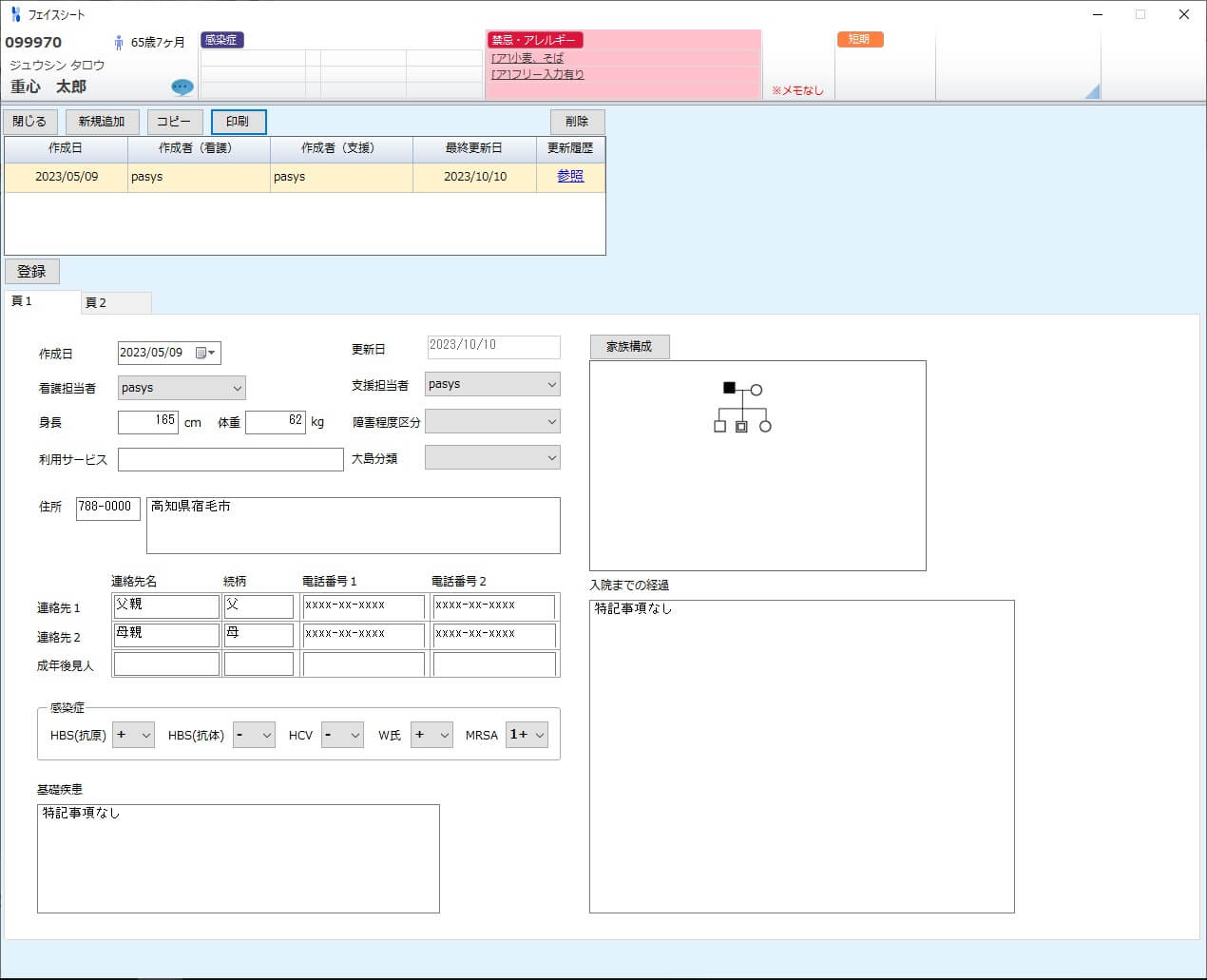 フェースシート/ADL